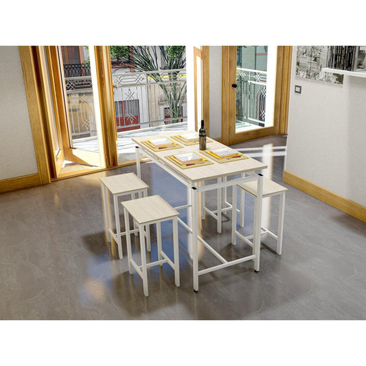 Nola 5 Pc Table and Chairs Set - 1 Modern Dining Table and 4 Backless Chairs in Powder Coating White Color and White Wood Laminate