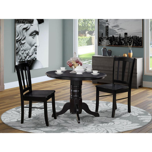 SHDL3-BLK-W - 3-Pc Modern Dinette Room Set - 2 Wooden Dining Chairs and 1 Dining Table - Black Finish