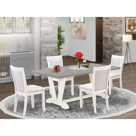 East West Furniture 5-Pc Dinette Set Consists of a Mid Century Table and 4 Cream Linen Fabric Dining Chairs with Stylish Back - Wire Brushed Linen White Finish