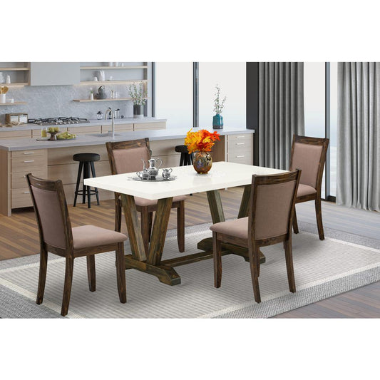 V726MZ748-5 - 5-Pc Modern Dining Set - 4 Parson Chairs and 1 Dining Room Table (Distressed Jacobean Finish)