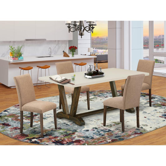 East West Furniture 5-Piece Modern Dining Set-A Modern Table and 4Linen FabricModern Chairs with High Back - Distressed Jacobean Finish