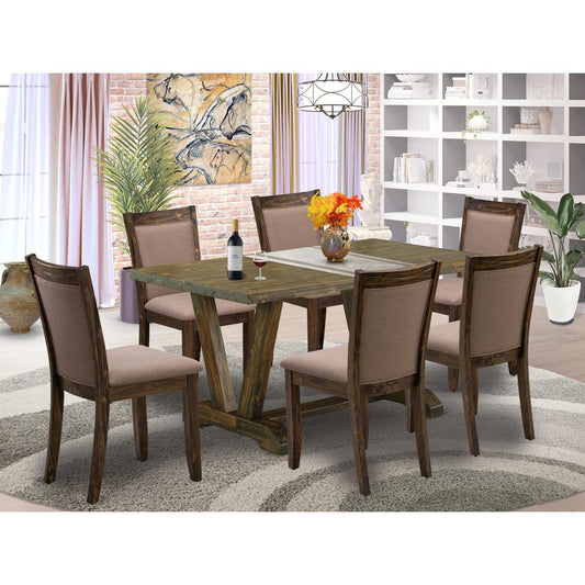 V776MZ748-7 - 7-Pc Dinette Room Set - 6 dining room chairs and 1 Dining Table (Distressed Jacobean Finish)