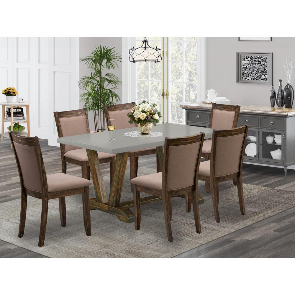 East West Furniture 7-Pc Modern Dining Table Set - 6 Parson Chairs and 1 Kitchen Dining Table (Distressed Jacobean Finish)