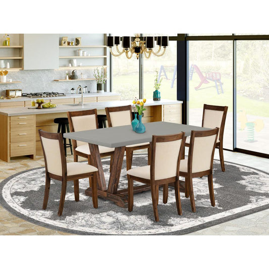 East West Furniture 7-Pc Dinette Set Includes a Wooden Kitchen Table and 6 Light Beige Linen Fabric Modern Dining Chairs with Stylish Back - Distressed Jacobean Finish