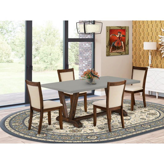 East West Furniture 5-Piece Modern Dining Set Consists of a Wooden Dining Table and 4 Light Beige Linen Fabric Dining Chairs with Stylish Back - Distressed Jacobean Finish