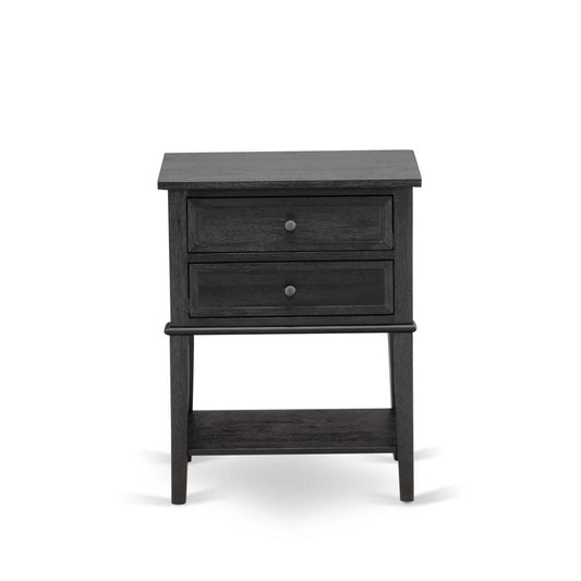 East West Furniture VL-06-ET Wood Night Stand with 2 Wood Drawers for Bedroom, Stable and Sturdy Constructed - Wire Brushed Black Finish