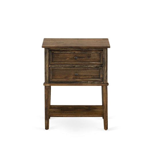 East West Furniture VL-07-ET Wood Side Table with 2 Wood Drawers for Bedroom, Stable and Sturdy Constructed - Distressed Jacobean Finish