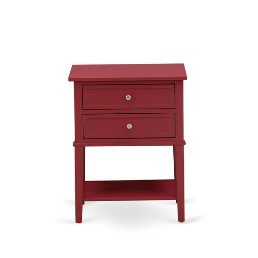 East West Furniture VL-13-ET Mid Century Modern End Table with 2 Wood Drawers for Bedroom, Stable and Sturdy Constructed - Burgundy Finish