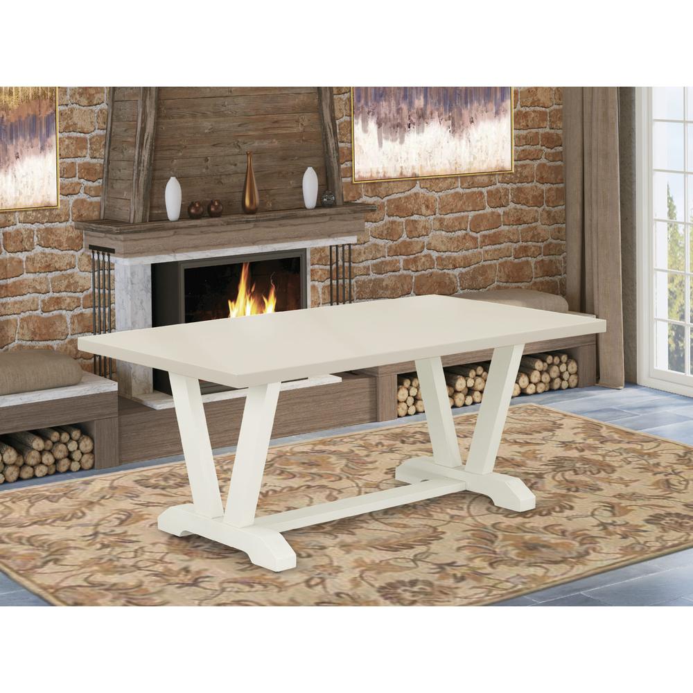 East West Furniture 1-Piece Kitchen Table with Rectangular Linen White Table top and Wire Brushed Wooden Legs Finish