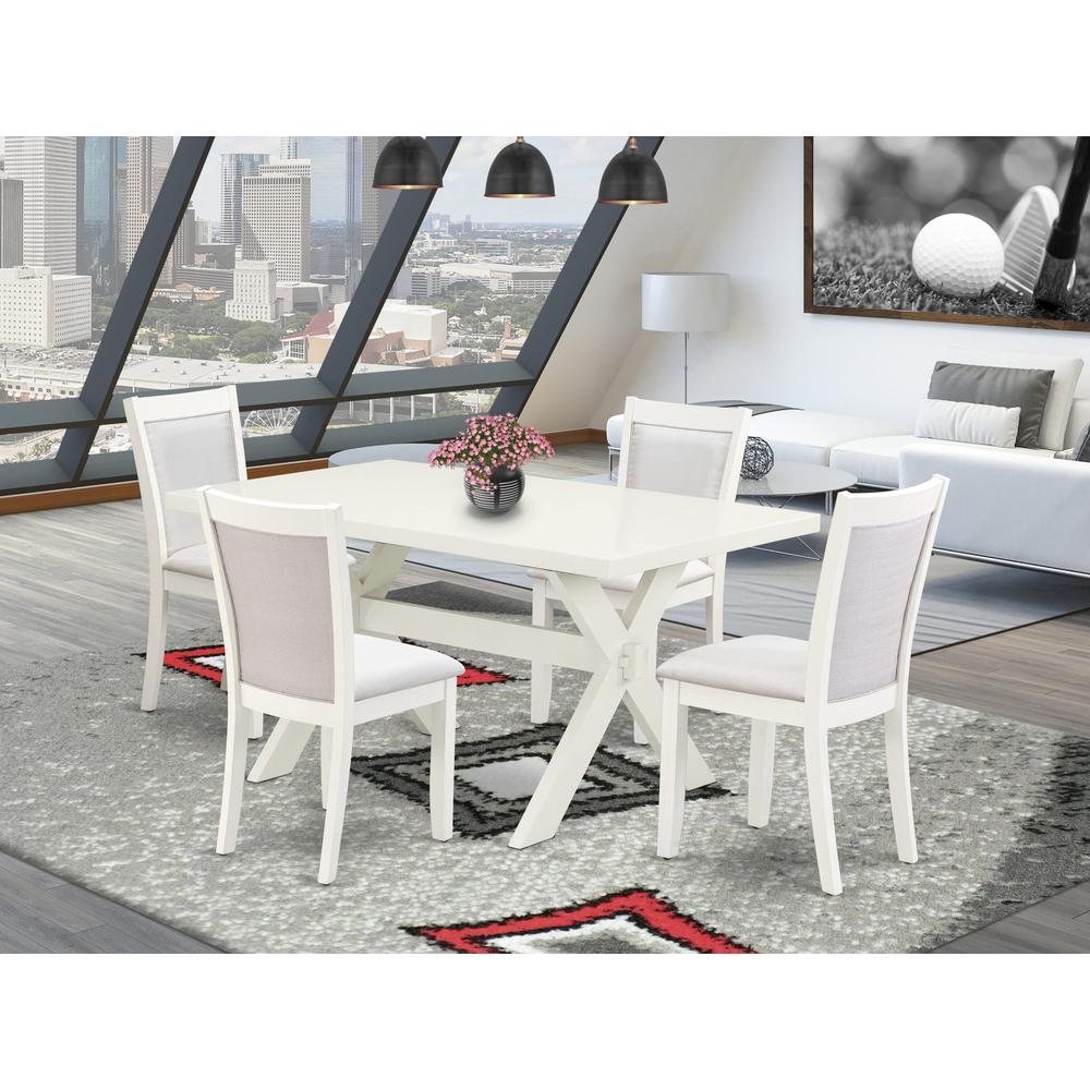 X026MZ001-5 5-Piece Dinette Set Contains a Modern Dining Table and 4 Cream Dining Room Chairs - Wire Brushed Linen White Finish