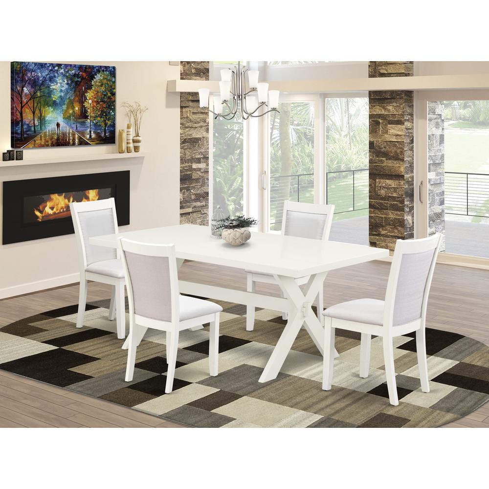 X027MZ001-5 5-Pc Dining Table Set Includes a Kitchen Table and 4 Cream Modern Dining Chairs - Wire Brushed Linen White Finish