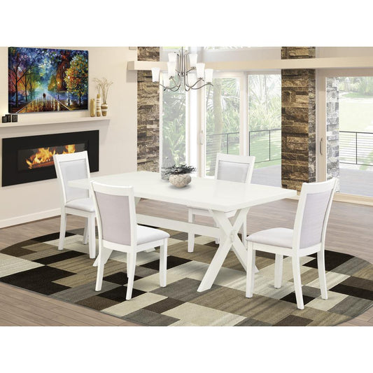 X027MZ001-5 5-Pc Dining Table Set Includes a Kitchen Table and 4 Cream Modern Dining Chairs - Wire Brushed Linen White Finish