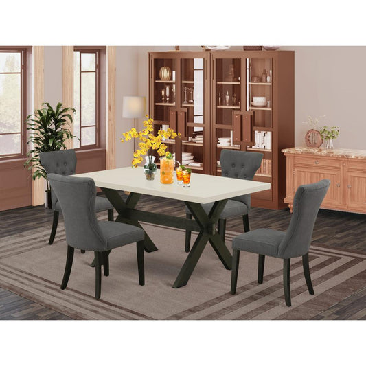 X626GA650-5 5-Pc Dining Table Set Included 4 Parson chairs Upholstered Seat and High Button Tufted Chair Back and Rectangular Table with Linen White Dining Table top (Black Finish)