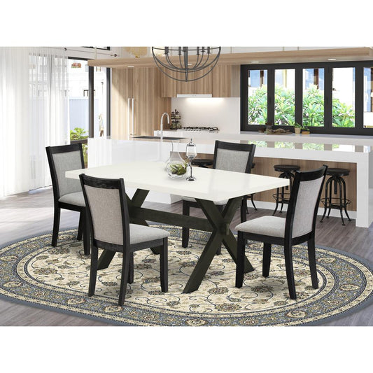 X626MZ606-5 5 Piece Table Set - A Linen White Dining Table with 4 Shitake Dining Room Chairs - Wire Brushed Black Finish