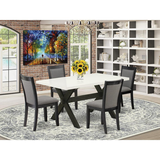 X626MZ650-5 5 Piece Kitchen Table Set - Linen White Dining Table with 4 Dark Gotham Grey Dining Chairs - Wire Brushed Black Finish