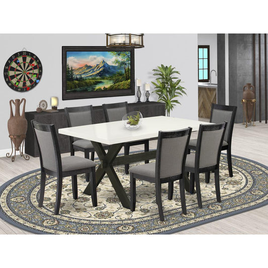 X626MZ650-7 7 Pc Dining Set - Linen White Dining Table with 6 Dark Gotham Grey Chairs - Wire Brushed Black Finish