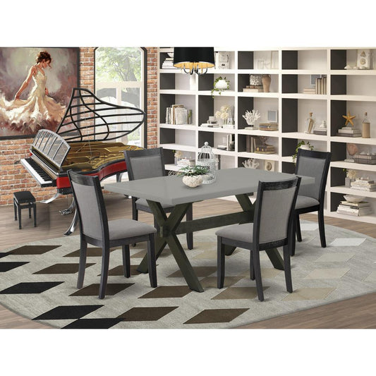 East West Furniture 5 Piece Modern Dining Set - A Cement Top Kitchen Table with Trestle Base and 4 Dark Gotham Grey Linen Fabric Dining Chairs - Wire Brushed Black Finish