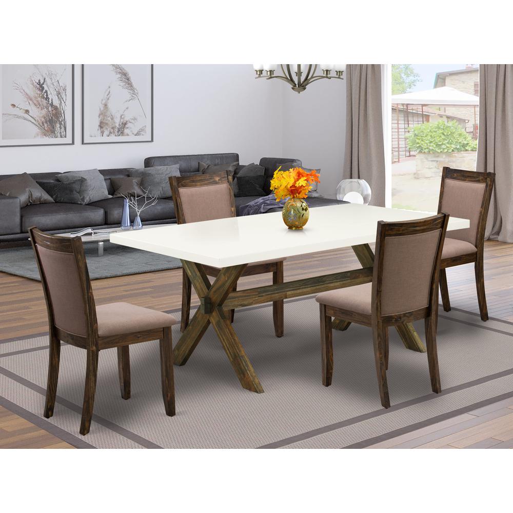 X727MZ748-5 5 Piece Dinette Set - A Wooden Dining Table with Trestle Base and 4 Coffee Wooded Chairs - Distressed Jacobean Finish