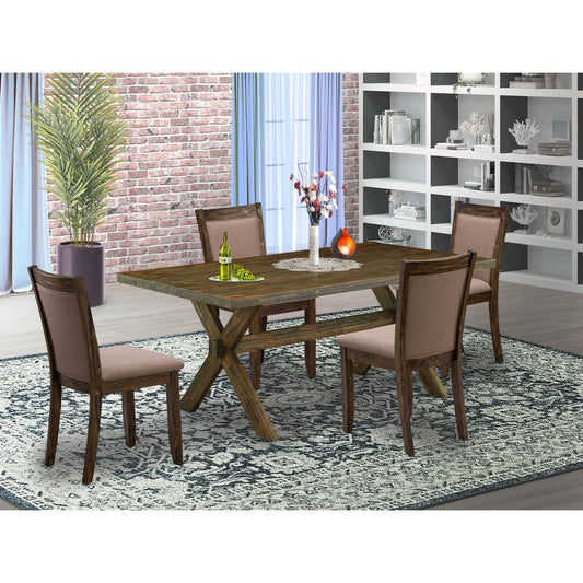 X776MZ748-5 - 5-Pc Modern Dining Set - 4 Parson Chairs and 1 Dining Table (Distressed Jacobean Finish)