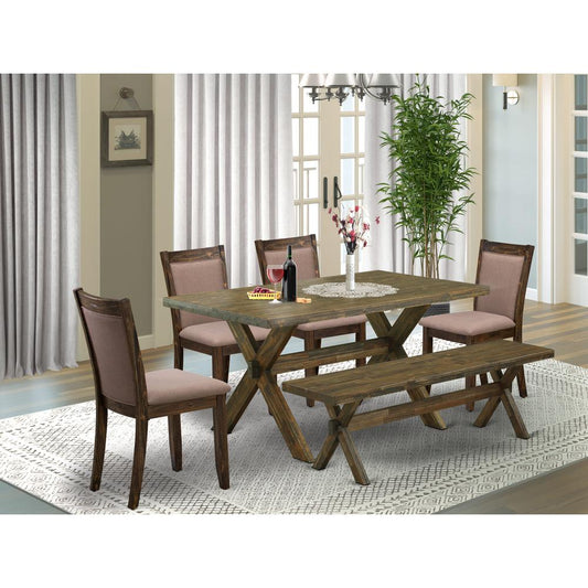 X776MZ748-6 - 6-Pc Dining Set - 4 Dining Chairs, a Dining Bench and 1 Modern Dining Table (Distressed Jacobean Finish)