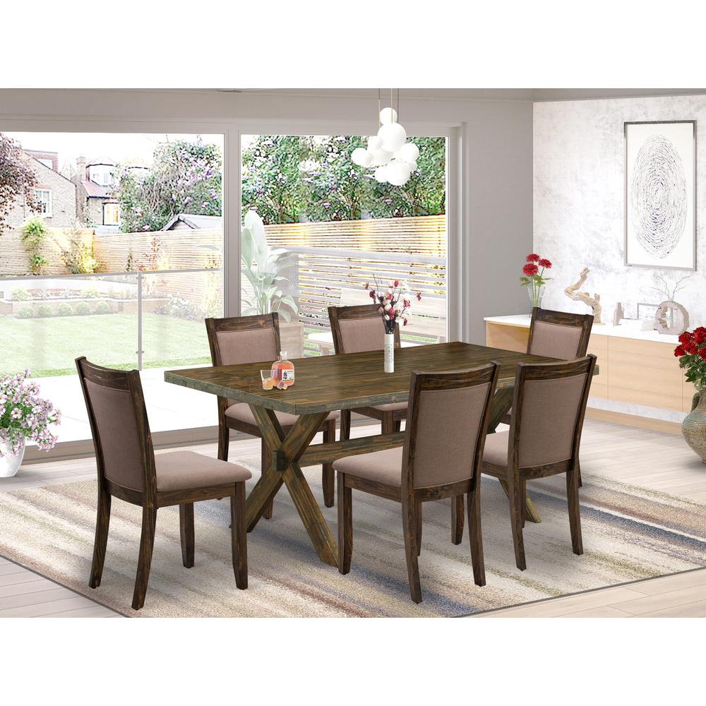 X776MZ748-7 - 7-Pc Modern Dining Table Set - 6 Dining Chairs and 1 Wooden Dining Table (Distressed Jacobean Finish)