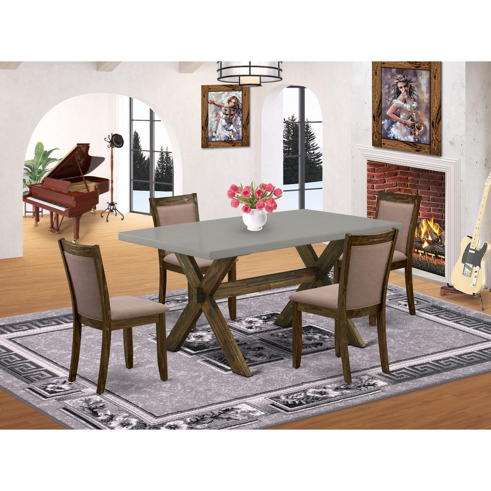 East West Furniture 5-Pc Kitchen Dining Set - 4 Dining Padded Chairs and 1 Kitchen Table (Distressed Jacobean Finish)