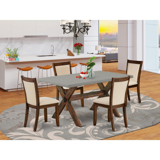 East West Furniture 5-Piece Dining Room Table Set Consists of a Mid Century Dining Table and 4 Light Beige Linen Fabric Parsons Chairs with Stylish Back - Distressed Jacobean Finish