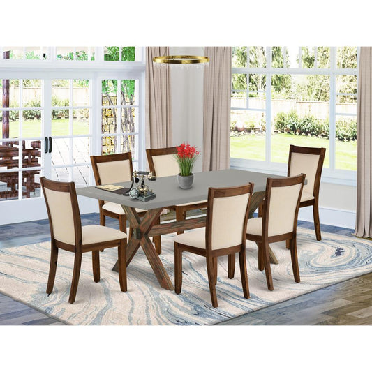 East West Furniture 7-Pc Kitchen Table Set Includes a Dining Table and 6 Light Beige Linen Fabric Dining Room Chairs with Stylish Back - Distressed Jacobean Finish