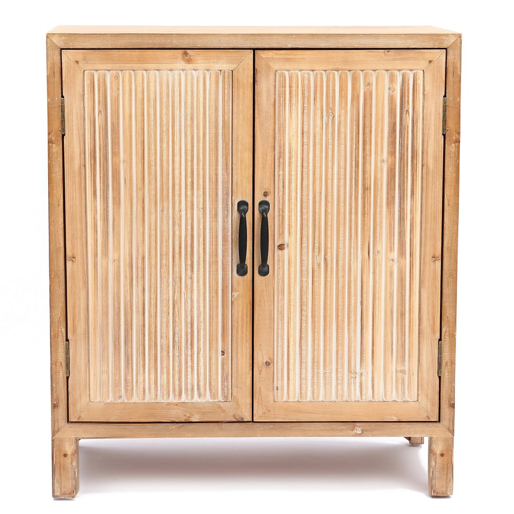 LuxenHome Natural Wood 2-Door Storage Cabinet