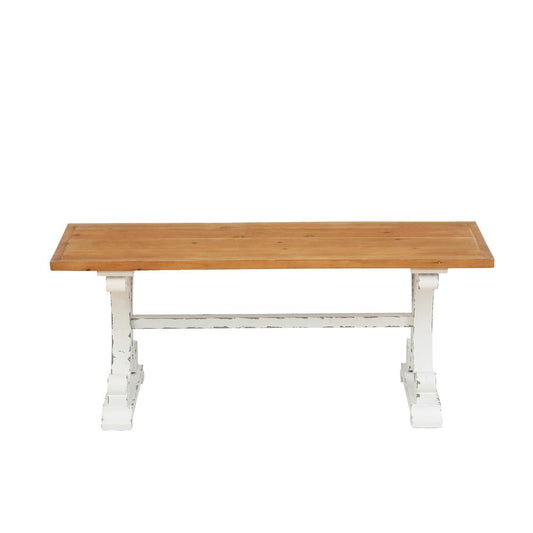 Farmhouse Distressed White and Natural Wood Coffee Table