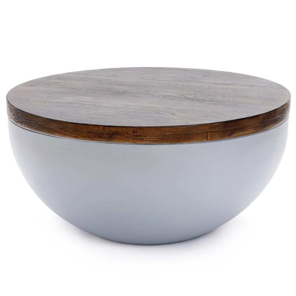 Gray and Brown MgO Round Coffee Table, Indoors and Outdoors