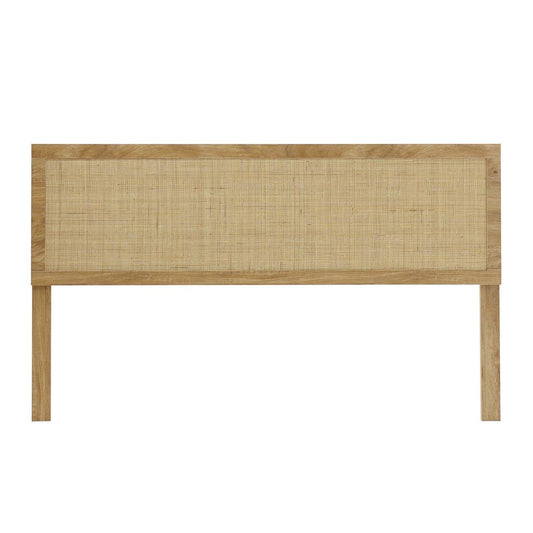 Oak Finish Manufactured Wood with Rattan Panel Headboard, King