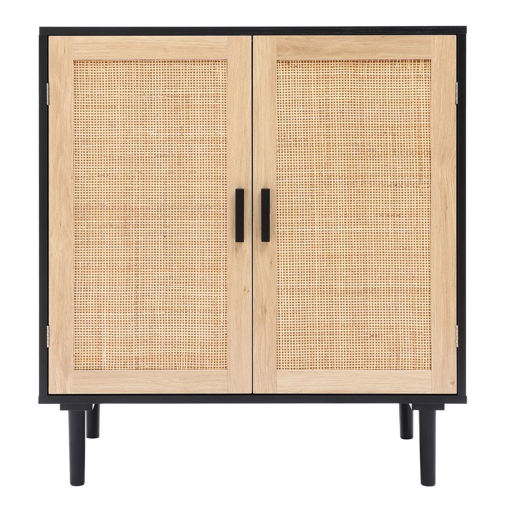 Black and Brown Wood 2-Door Storage Cabinet