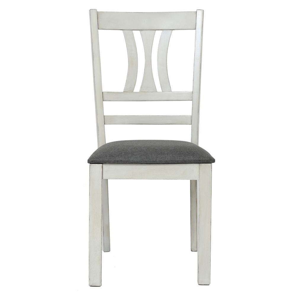 Distressed White Rubberwood and Gray Upholstered  Seat Dining Chair, Set of 2