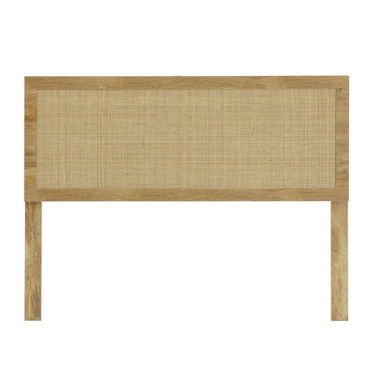 Oak Finish Manufactured Wood with Natural Rattan Panel Headboard, Queen