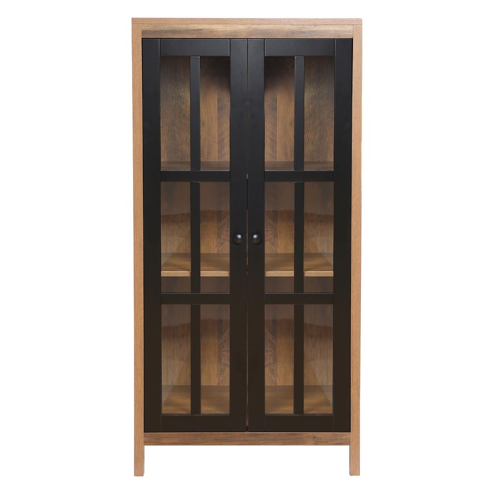 Natural Wood Glass 2-Door Accent Cabinet