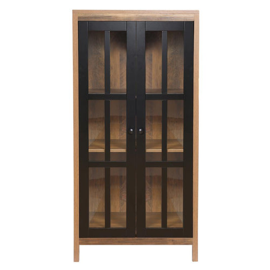 Natural Wood Glass 2-Door Accent Cabinet