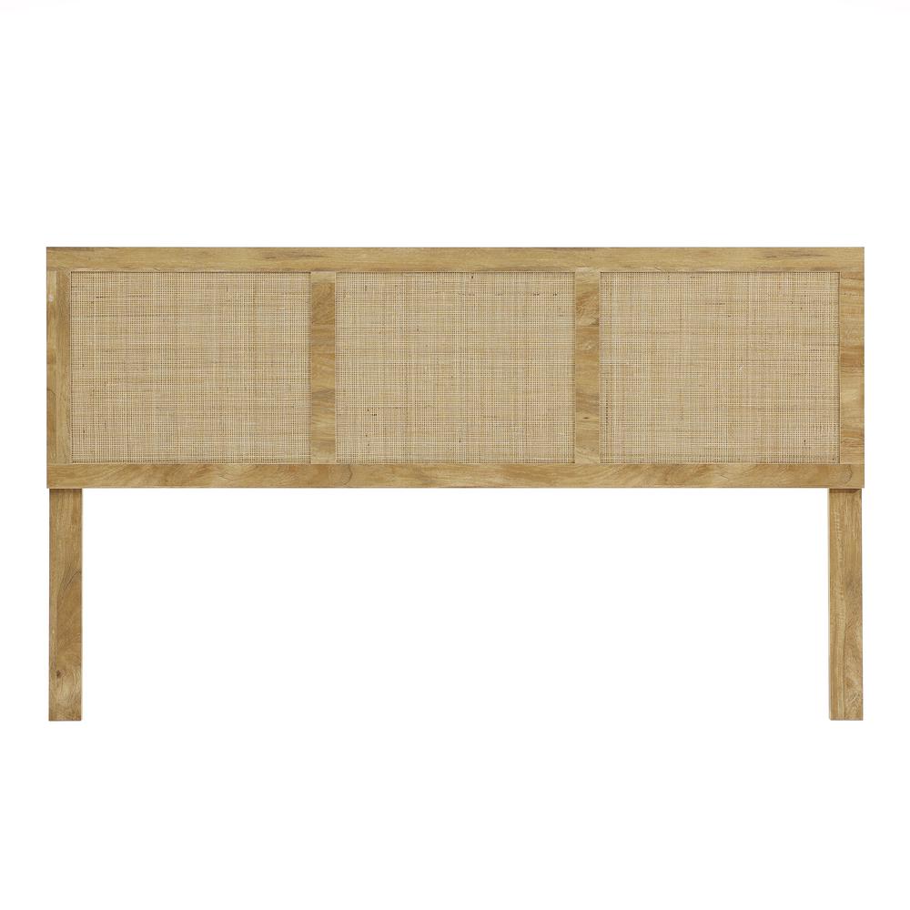 Oak Finish Manufactured Wood with Rattan Panels Headboard, King