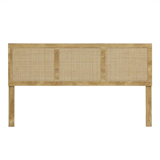 Oak Finish Manufactured Wood with Rattan Panels Headboard, King