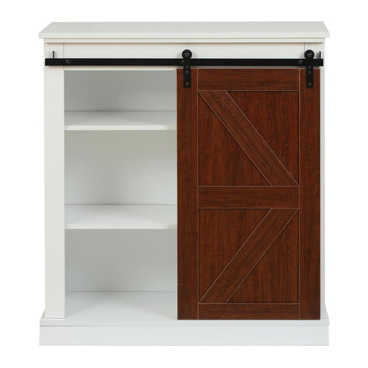 Farmhouse White and Walnut Engineered Wood Cabinet