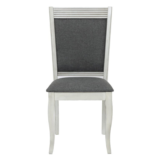 Distressed Off White Rubberwood and Gray Upholstered Dining Chair, Set of 2