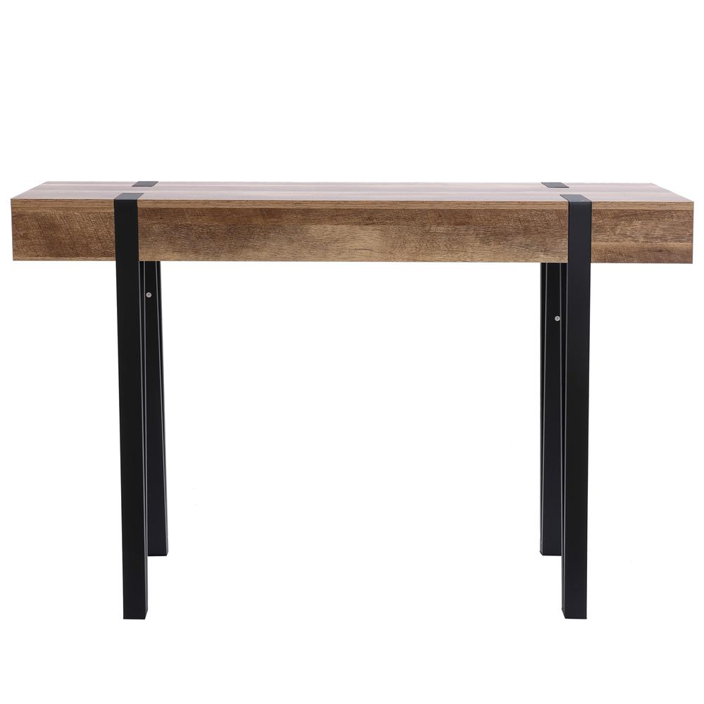 Oak Finish MDF Wood Black Metal Console Entry Table