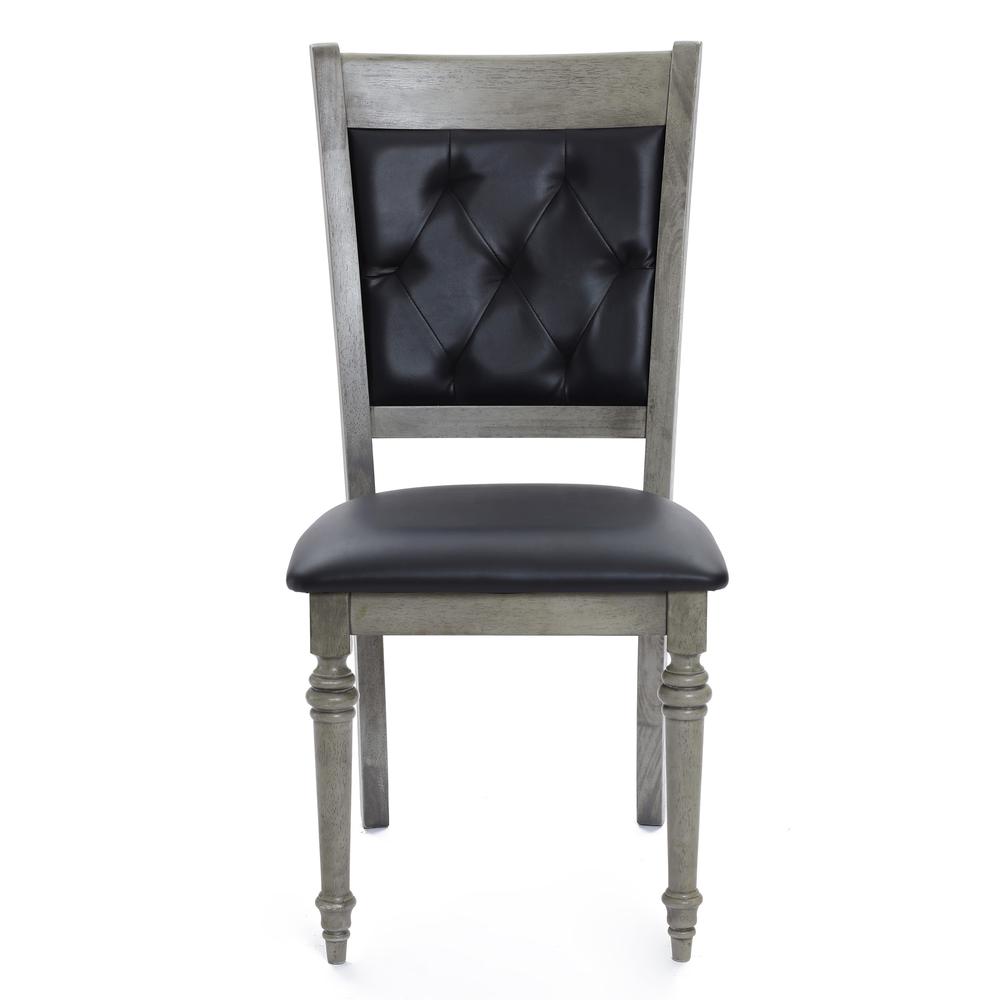 Gray Rubberwood and Upholstered Black Dining Chair, Set of 2