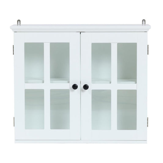 White MDF Wood Glass Pane Bathroom Wall Cabinet