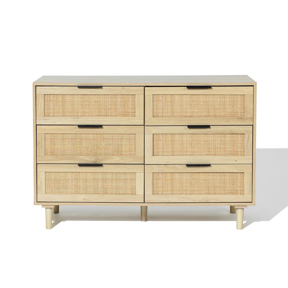 Light Oak Manufactured Wood 6-Drawer Bedroom Dresser