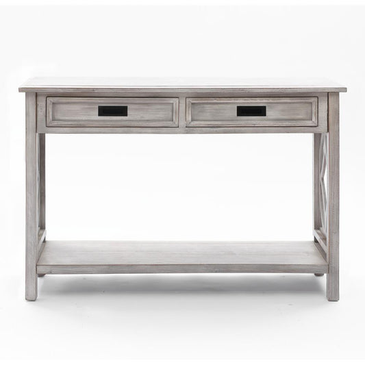 Gray Wood 2-Drawer 1-Shelf Console and Entry Table