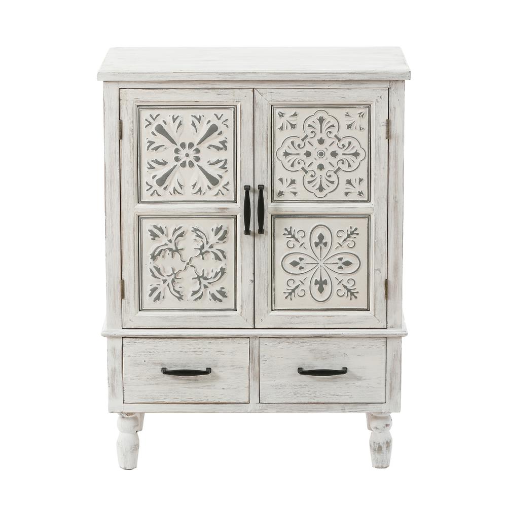 Rustic White Wood and Metal Storage Cabinet