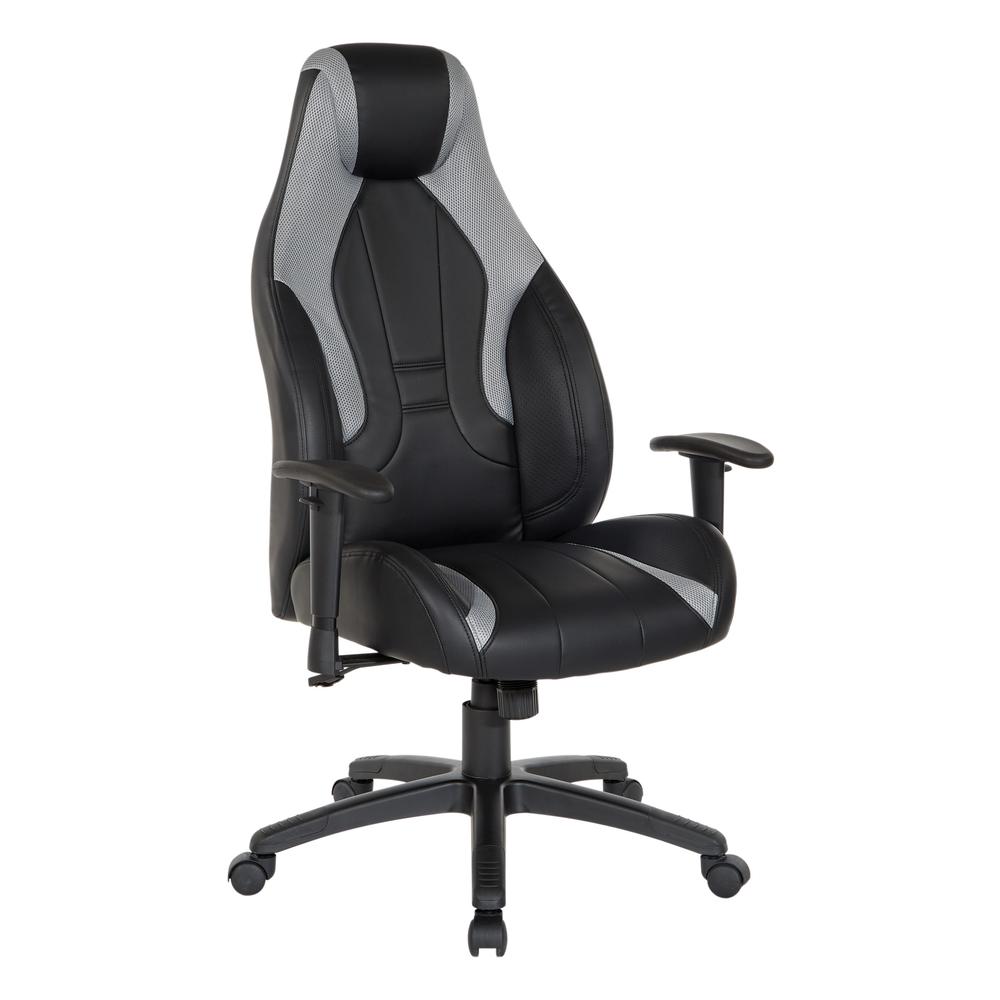 Commander Gaming Chair in Black Faux Leather and Grey Accents, CMD25-GRY