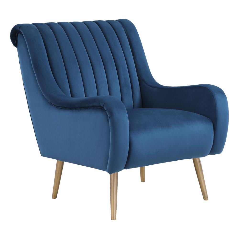 Cassia Velvet Armchair in Midnight Blue Velvet Fabric and Gold Brushed Legs, CAAG-V38