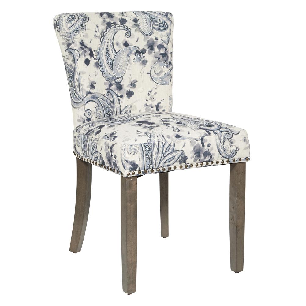 Kendal Dining¬†Chair in¬†Paisley¬†Charcoal¬†Fabric with Nailhead Detail and Solid Wood Legs, KNDG-P64